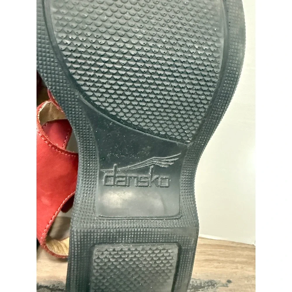 Dansko Portugal Red Leather Parrot Footbed Platform Slingback Sandals 36 5.5–6